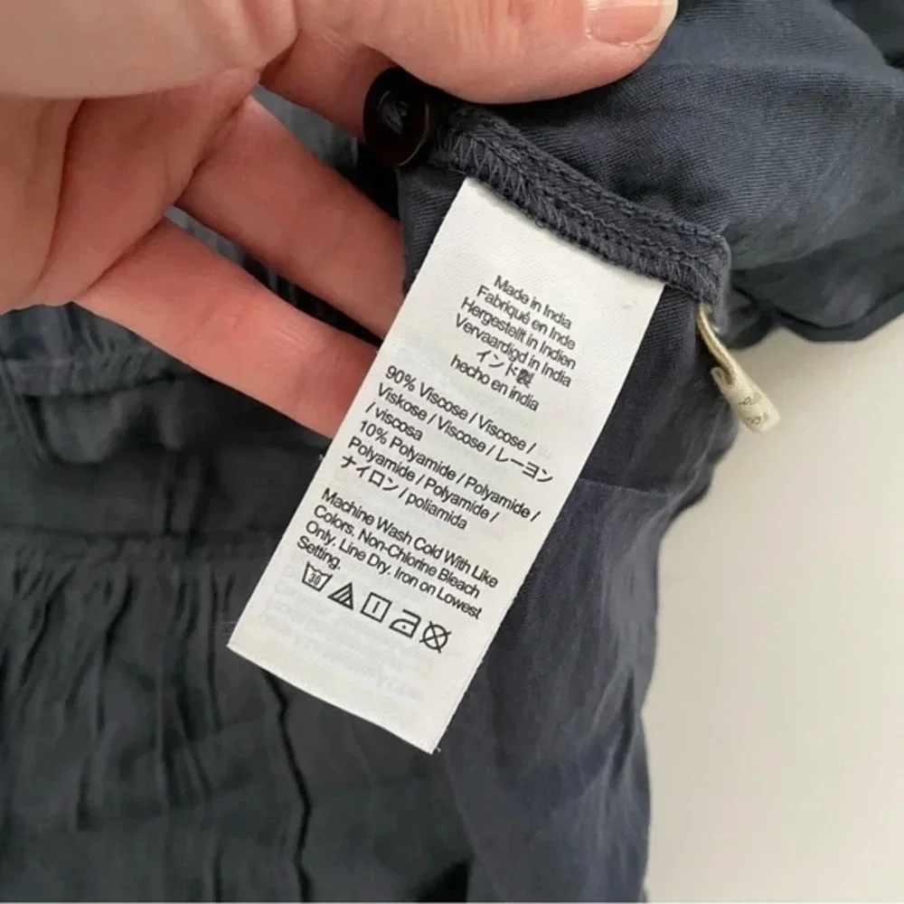 New Madewell Drapeweave Puff-Sleeve Peplum Top XS Dark Baltic